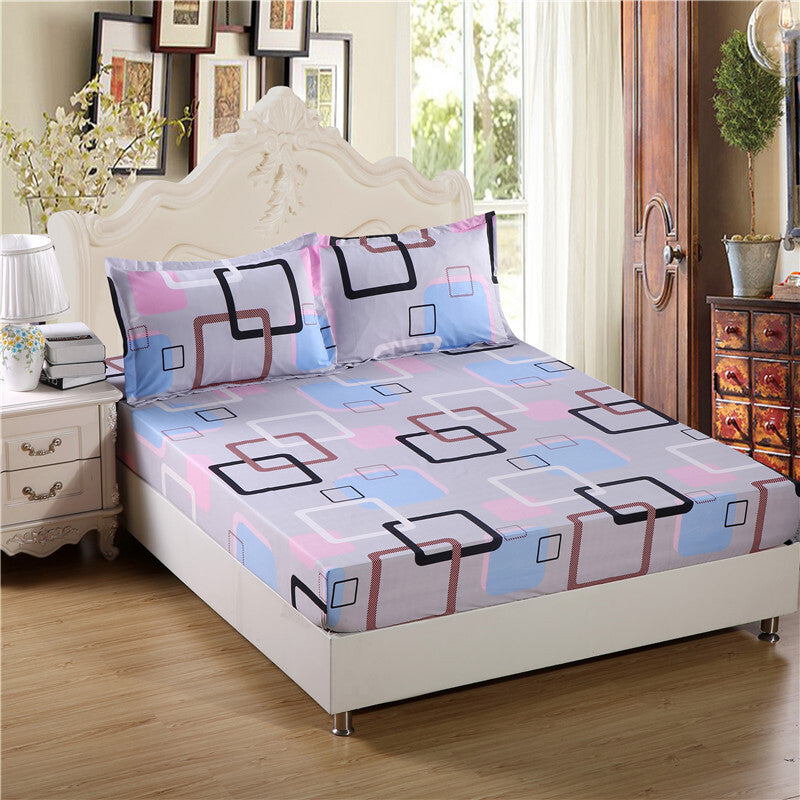 3-Piece Geo Bedding Set Fitted Sheet and Pillowcases - Queen Size 150cm