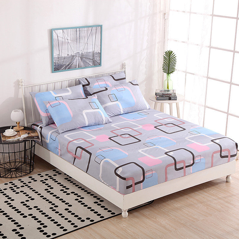 3-Piece Geo Bedding Set Fitted Sheet and Pillowcases - Queen Size 150cm