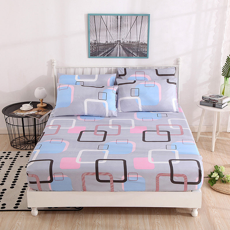 3-Piece Geo Bedding Set Fitted Sheet and Pillowcases - Queen Size 150cm