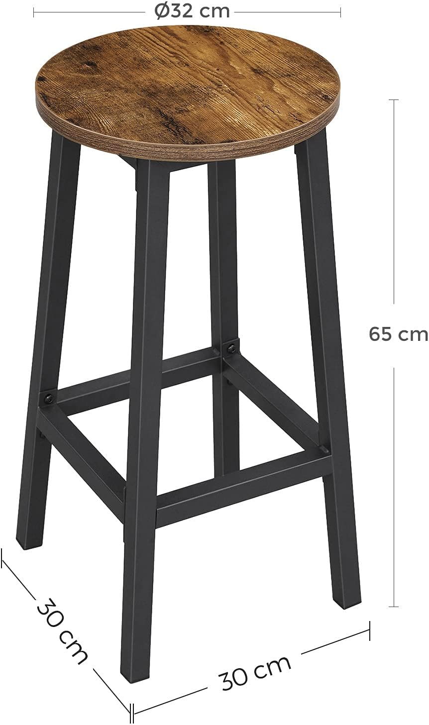 2 x Modern Industrial Bar Stools Rustic Wood & Metal Kitchen Counter Seating