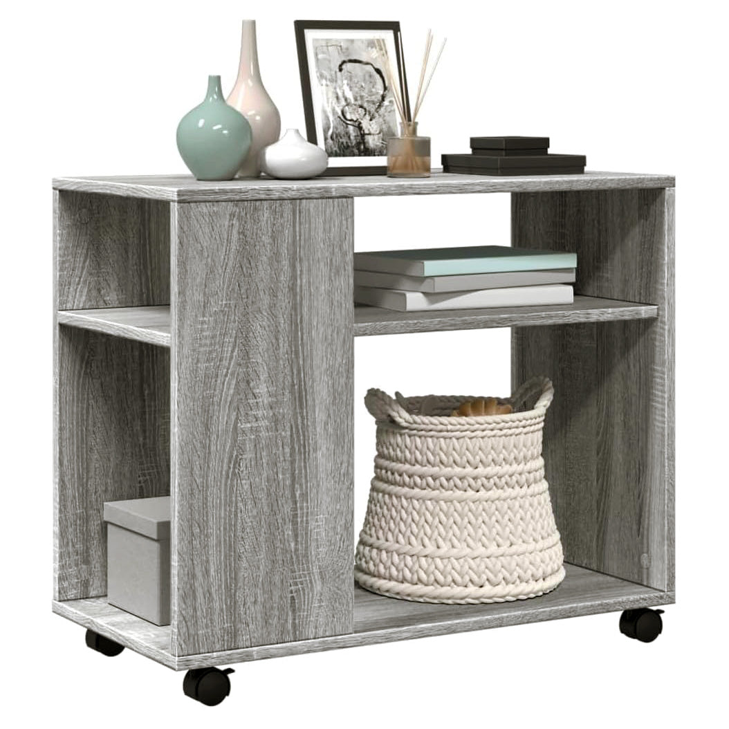 Versatile Sofa Side Table & Magazine Shelf with Casters (Driftwood Grey)