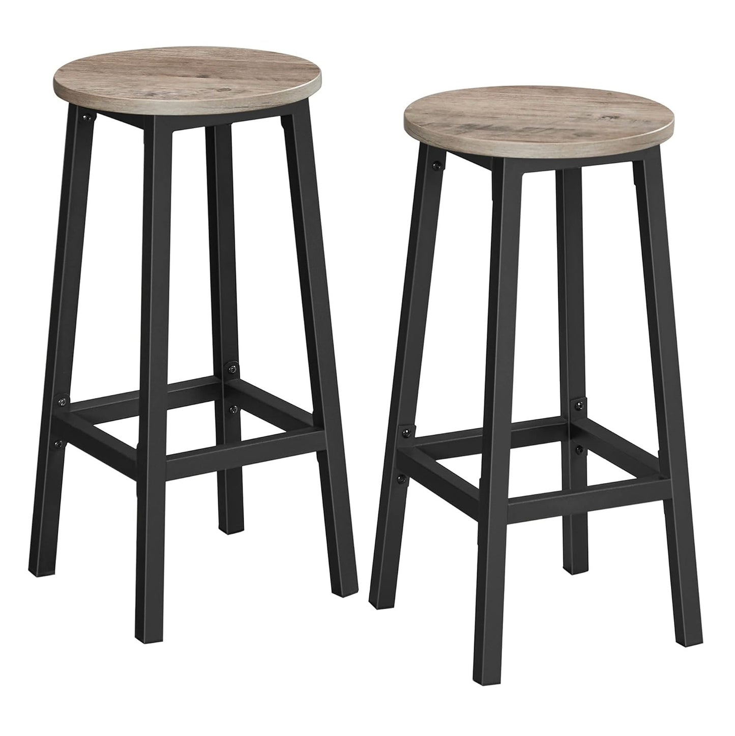 2 x Modern Industrial Bar Stool Wood & Metal Kitchen Counter Seating (Rustic Oak)