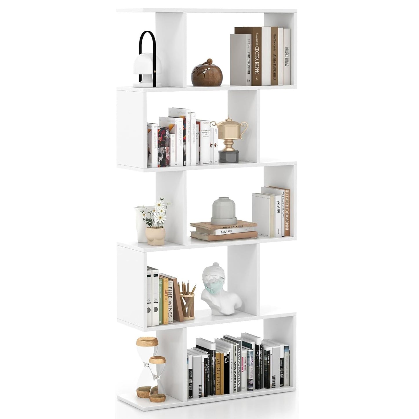 5 Tier Lumina Modern Display Bookshelf Storage Bookcase Shelves (White)