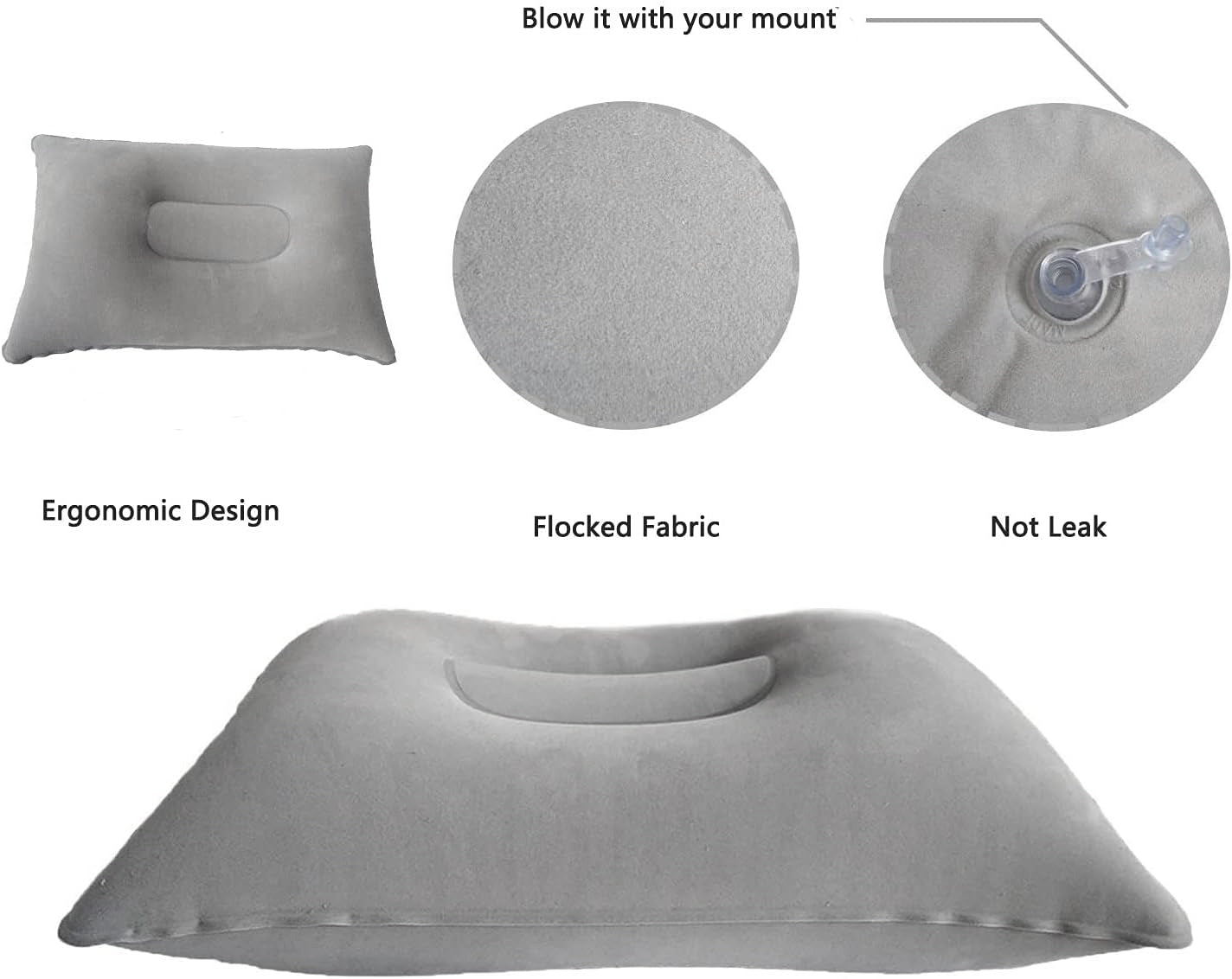 Inflatable Travel Pillow Head Rest Air Support Blow up Cushion (Grey)