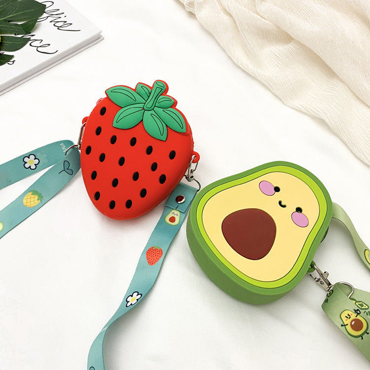 Lovely Girls Cute Strawberry Silicone Crossbody Bag