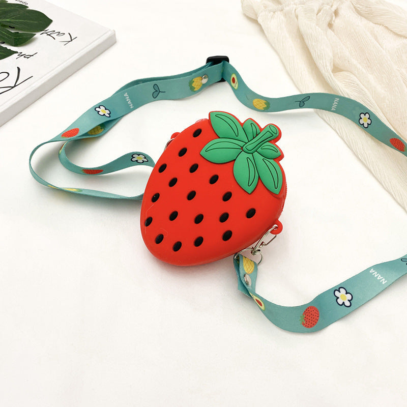 Lovely Girls Cute Strawberry Silicone Crossbody Bag