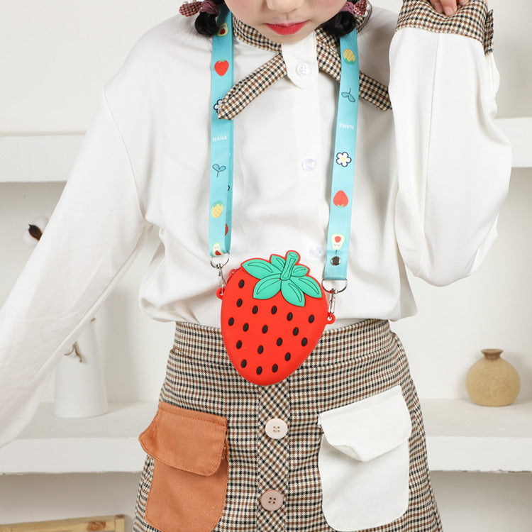 Lovely Girls Cute Strawberry Silicone Crossbody Bag