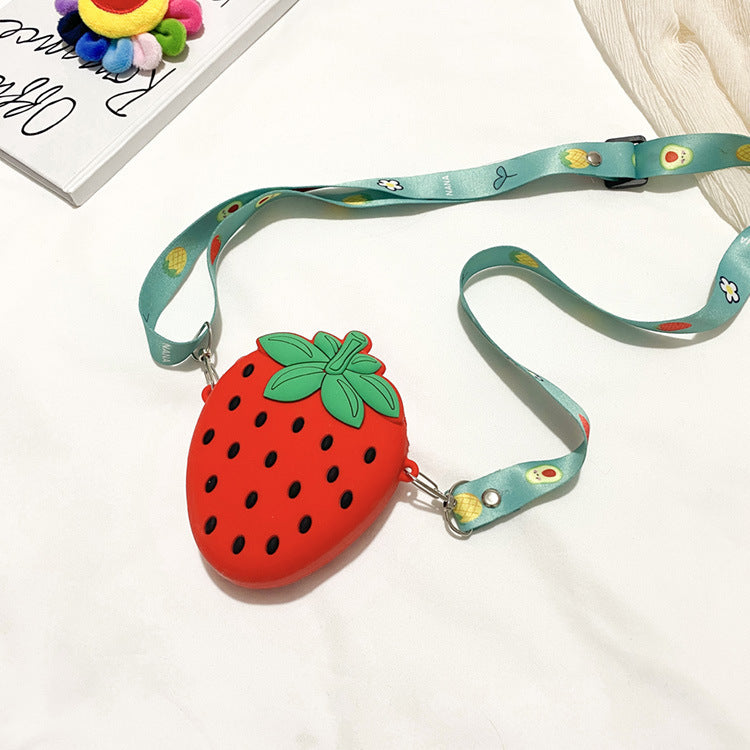 Lovely Girls Cute Strawberry Silicone Crossbody Bag