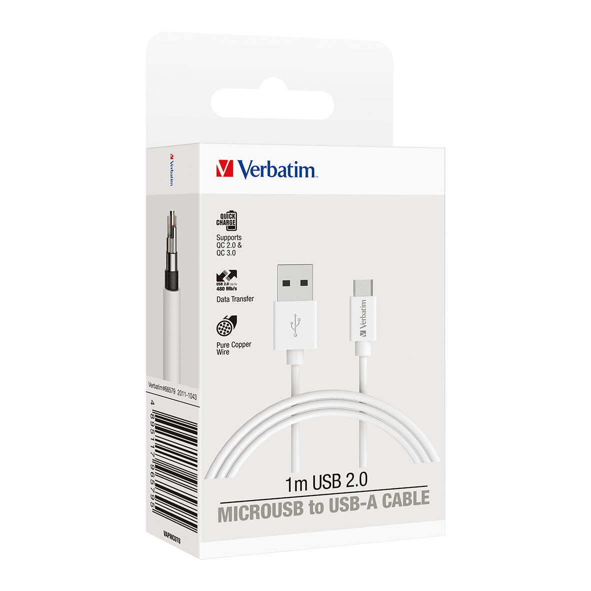Verbatim Charge & Sync Micro USB Cable 1m - White