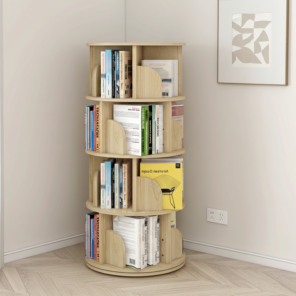 Sanctuary 360-degree Rotating 4 Tier Display Shelf Bookcase Organiser (Coastal Oak)