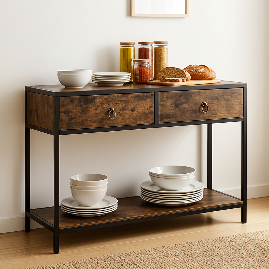 Essence Rustic Console Table with Drawers Hallway Entry Storage Shelf