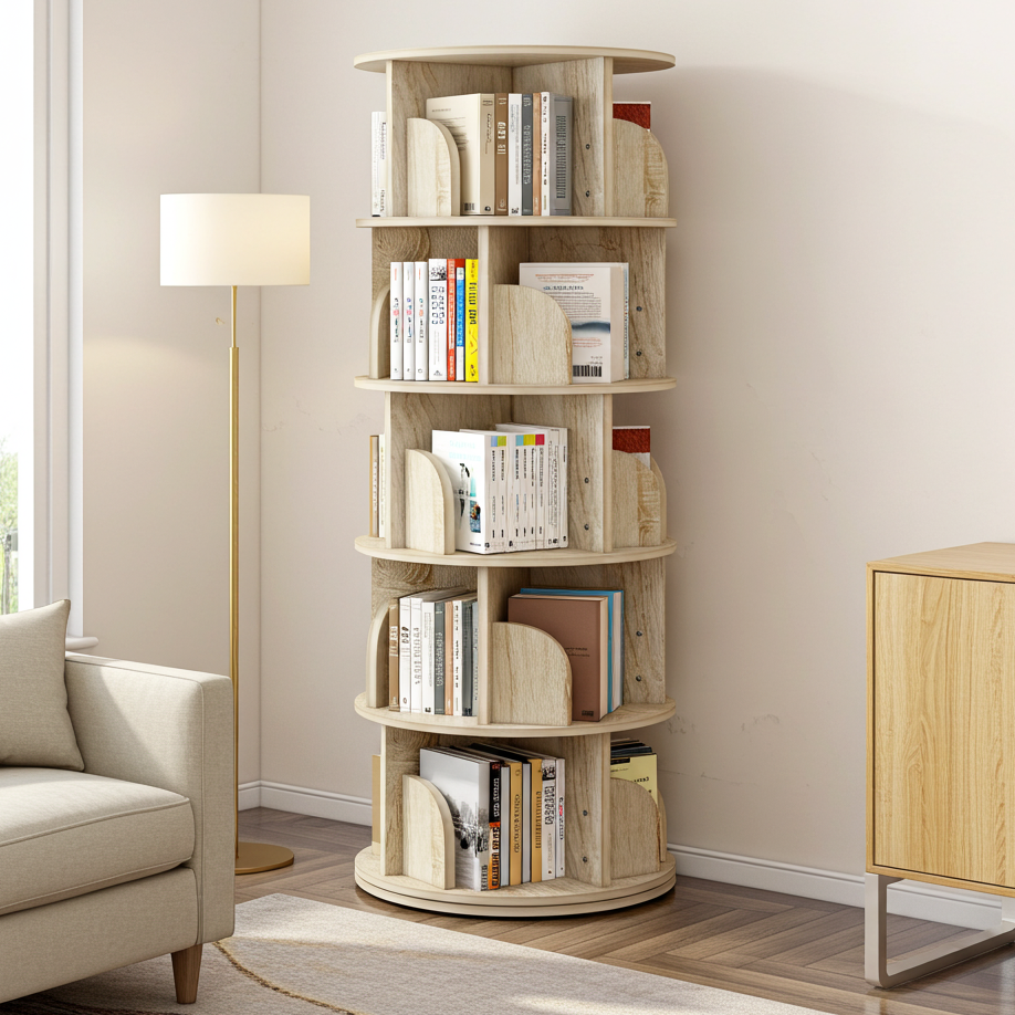 Sanctuary 360-degree Rotating 5 Tier Display Shelf Bookcase Organiser (Coastal Oak)