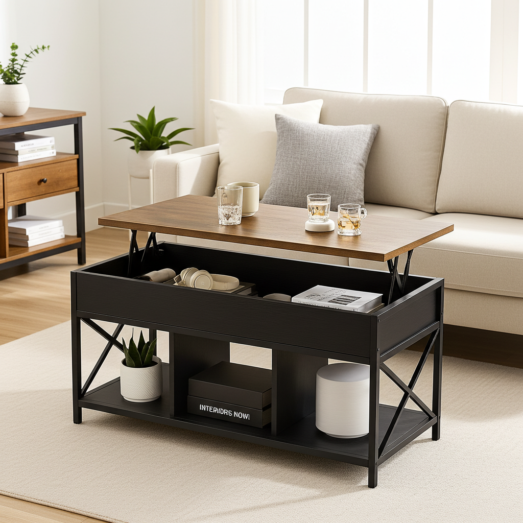Elara Multifunction Lift Top Coffee Table with Hidden Storage Shelf Organizer