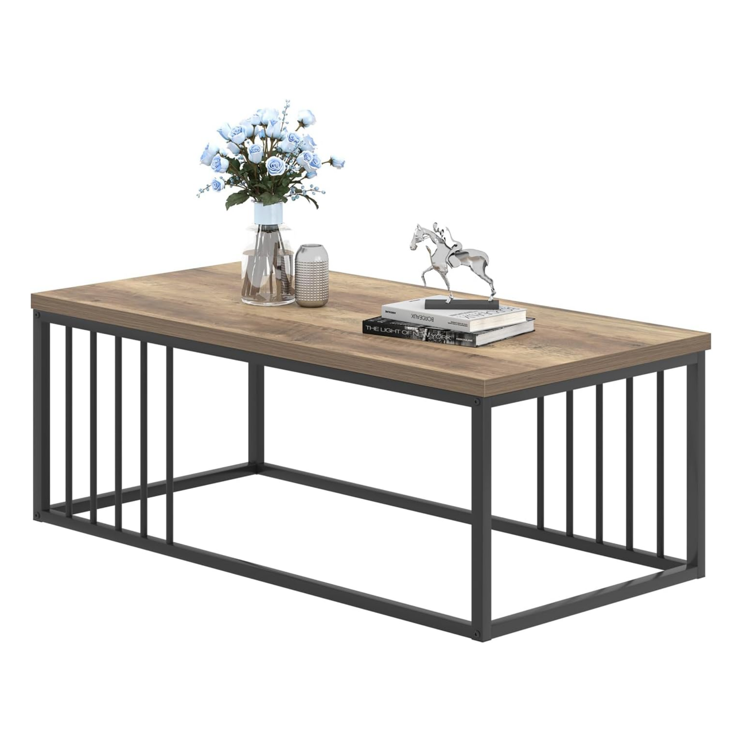 Urban Industrial Modern Wood and Metal Coffee Table Rustic Oak