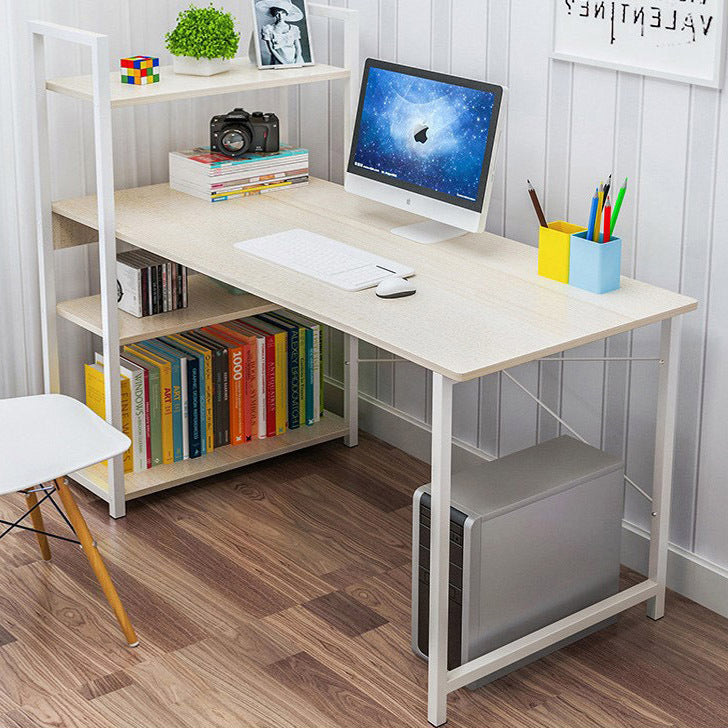 Exceeder Large Workstation Wood & Steel Computer Desk with Storage Shelves (White Oak)