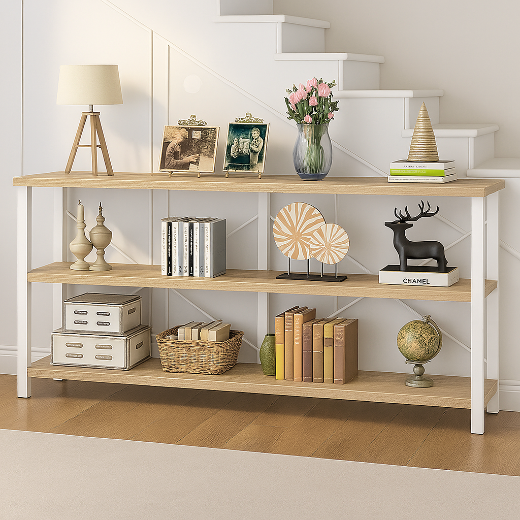 Serenity Industrial Console Table Bookcase TV Stand Storage Shelf Unit (Coastal Oak)