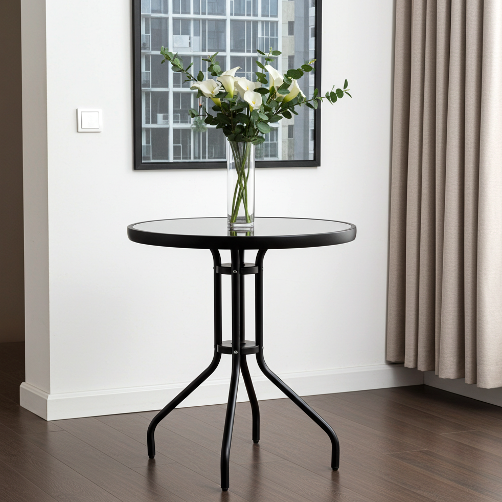 Alfresco Round Mirrored Tempered Glass Table