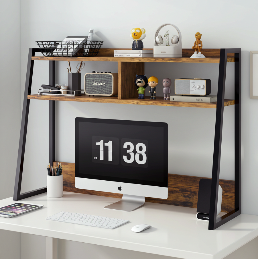 Zion Large Versatile Desk Hutch Storage Shelf Unit Organizer (Rustic Wood)