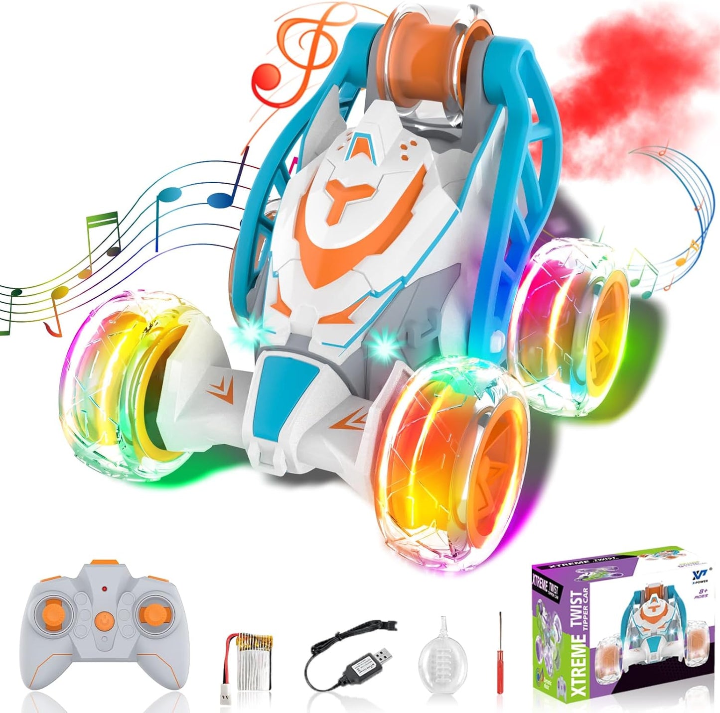 5 Wheels RC Extreme Twist Mist Mini Remote Control Stunt Car (Blue & Orange)