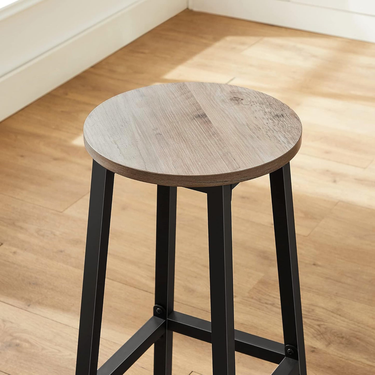 2 x Modern Industrial Bar Stool Wood & Metal Kitchen Counter Seating (Rustic Oak)