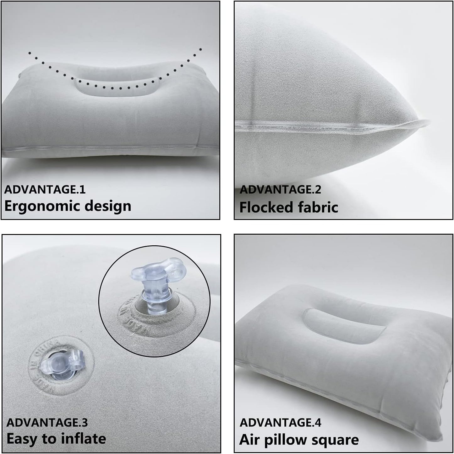 Inflatable Travel Pillow Head Rest Air Support Blow up Cushion (Grey)
