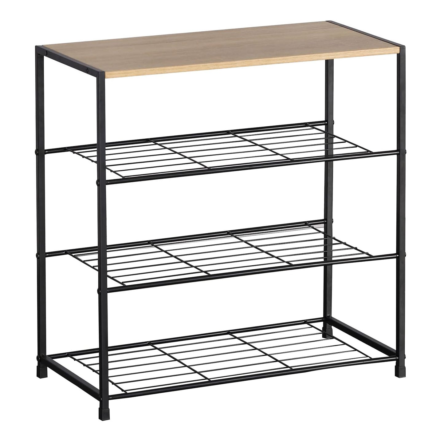 Vita 4-Tier Wood & Metal Shoe Rack Storage Shelf Organiser (Rustic Oak)