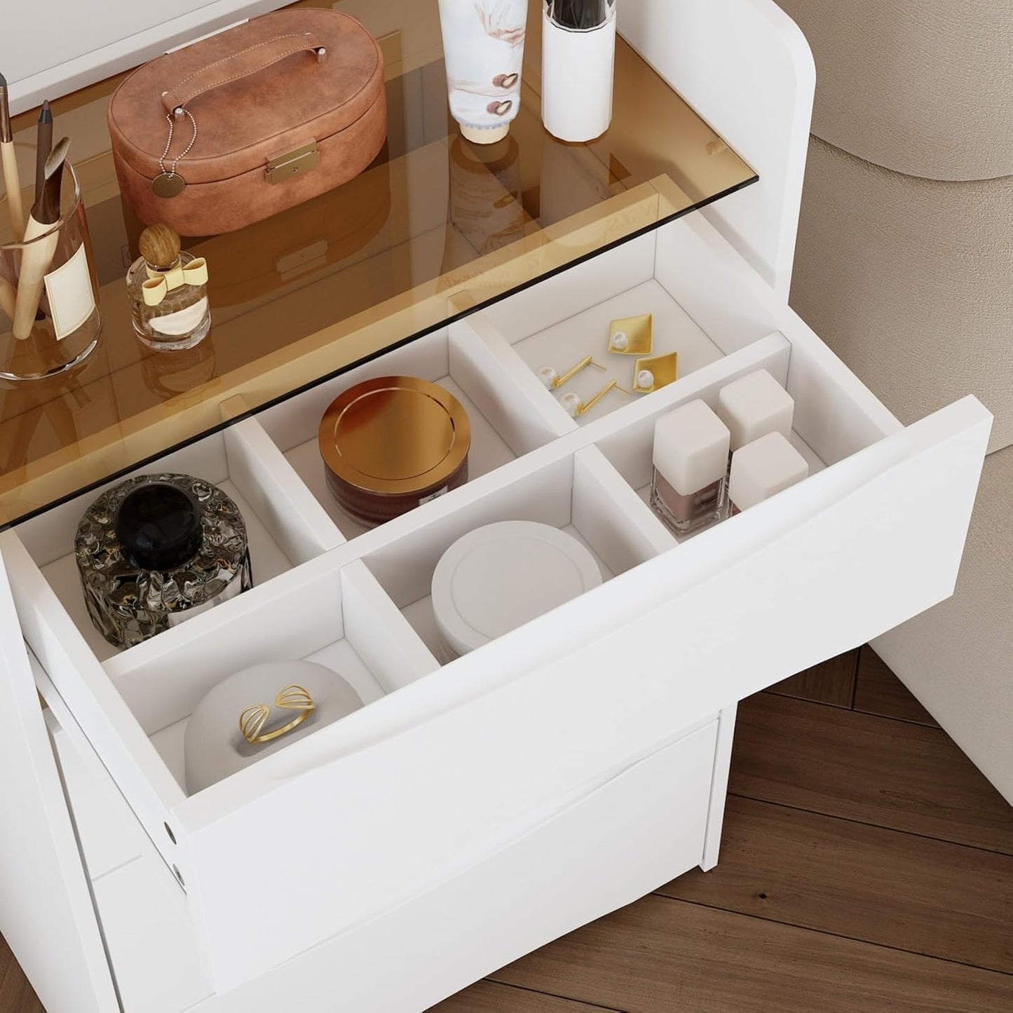 Luxury Multifunction LED Dressing Vanity Table with Mirror Drawers Stool