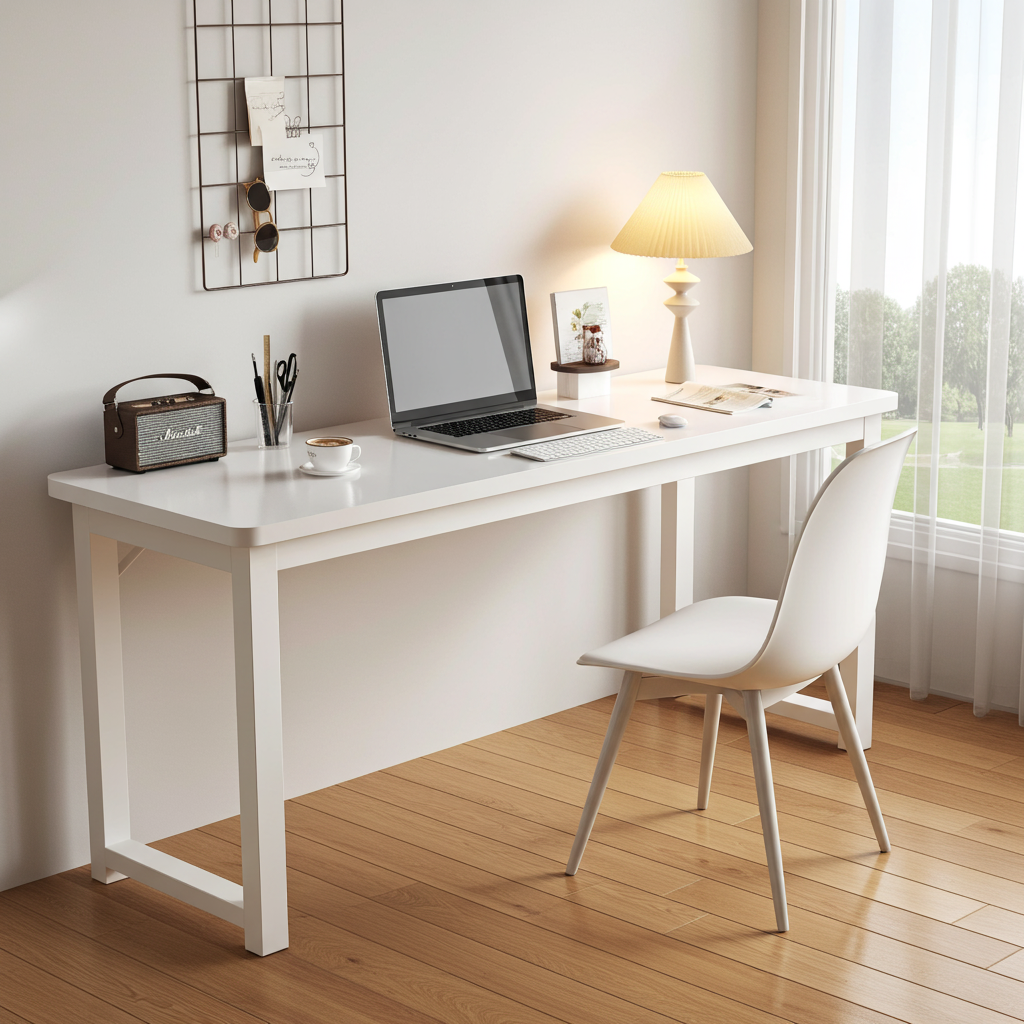 Profile Console Table Wood & Metal Narrow Desk (White)