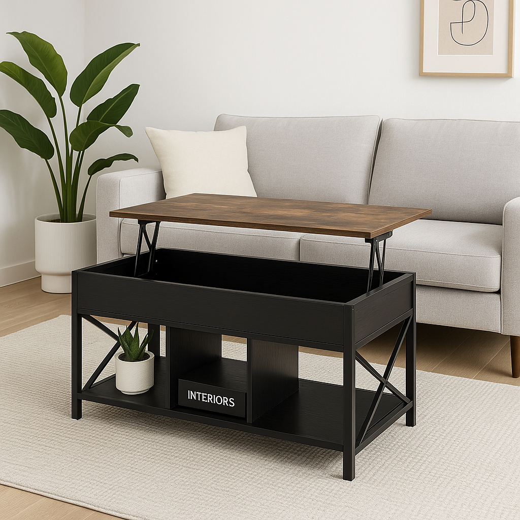 Elara Multifunction Lift Top Coffee Table with Hidden Storage Shelf Organizer