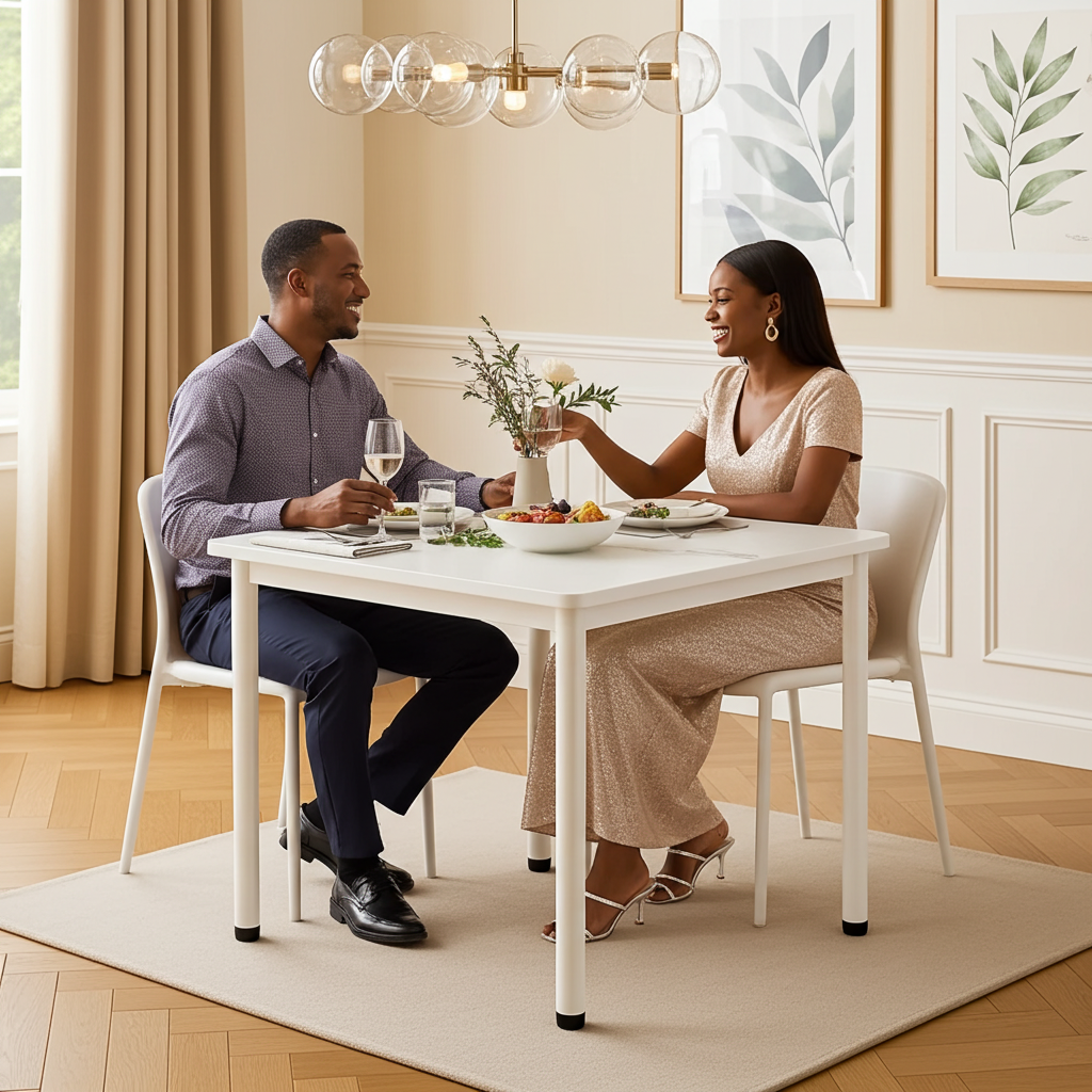 Harbor Industrial White Wood & Steel Dining Table Square 80cm