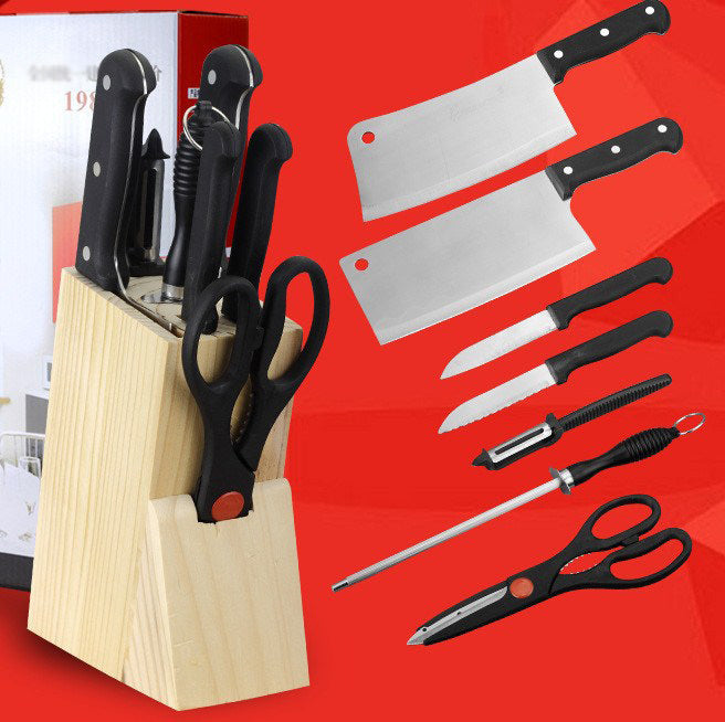 8-Piece Chef's Stainless Steel Knife Wooden Block Set