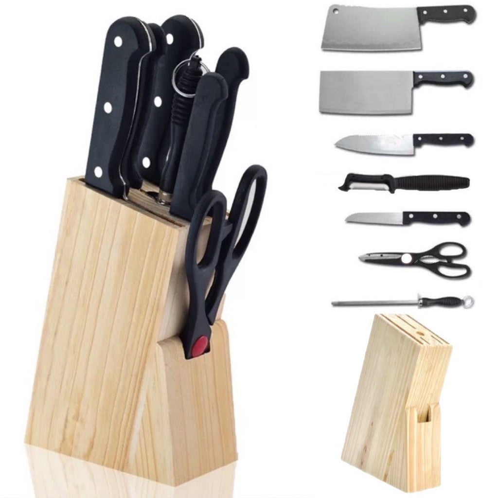 8-Piece Chef's Stainless Steel Knife Wooden Block Set