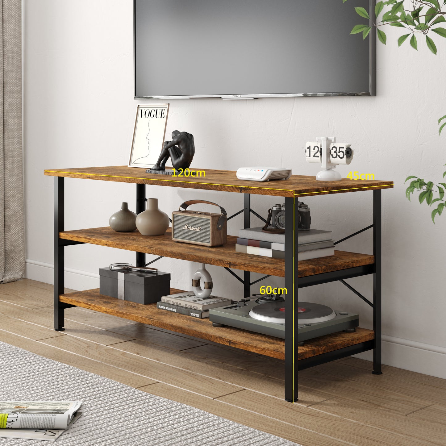 Rustic Industrial Console Table Bookcase TV Stand Storage Shelf Unit