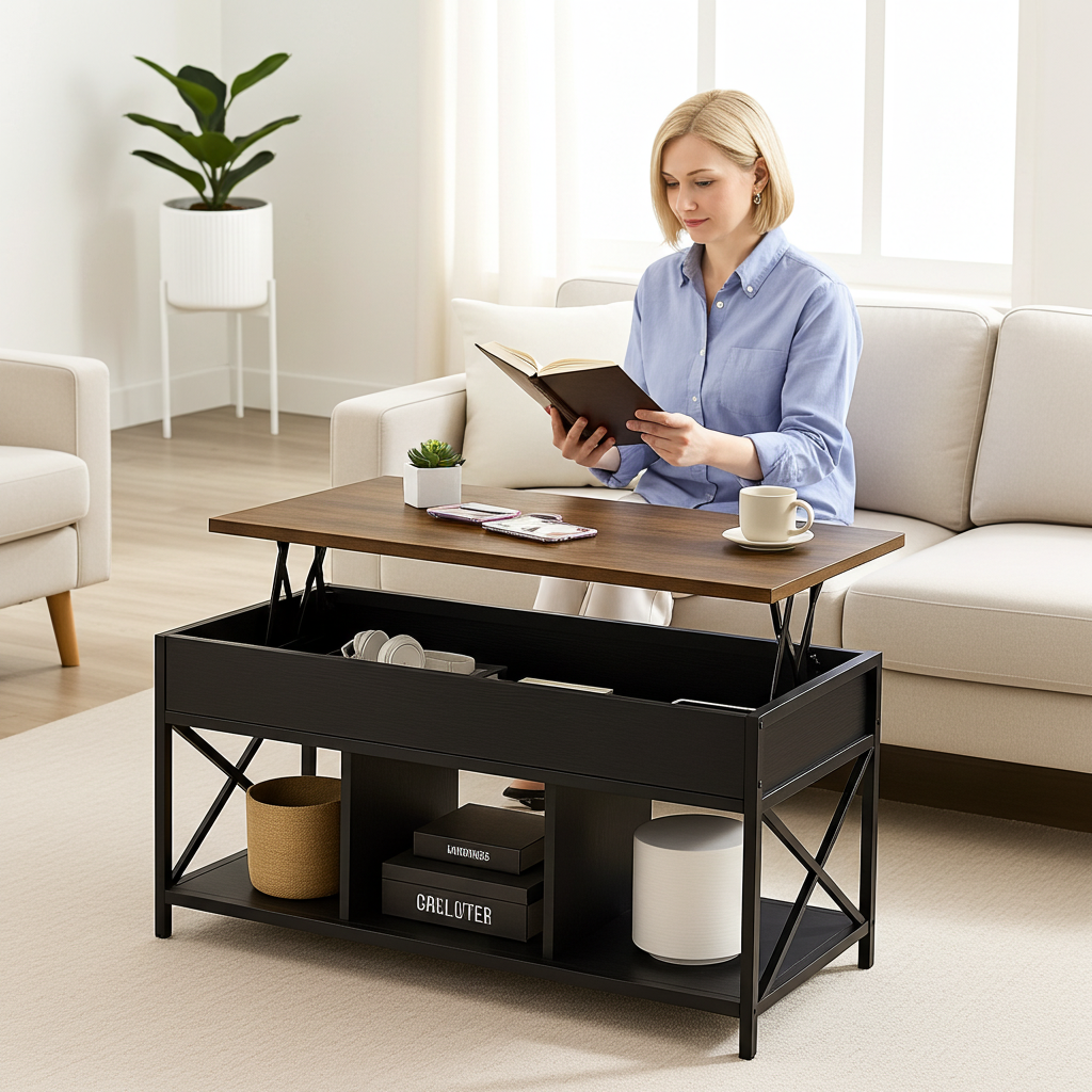 Elara Multifunction Lift Top Coffee Table with Hidden Storage Shelf Organizer
