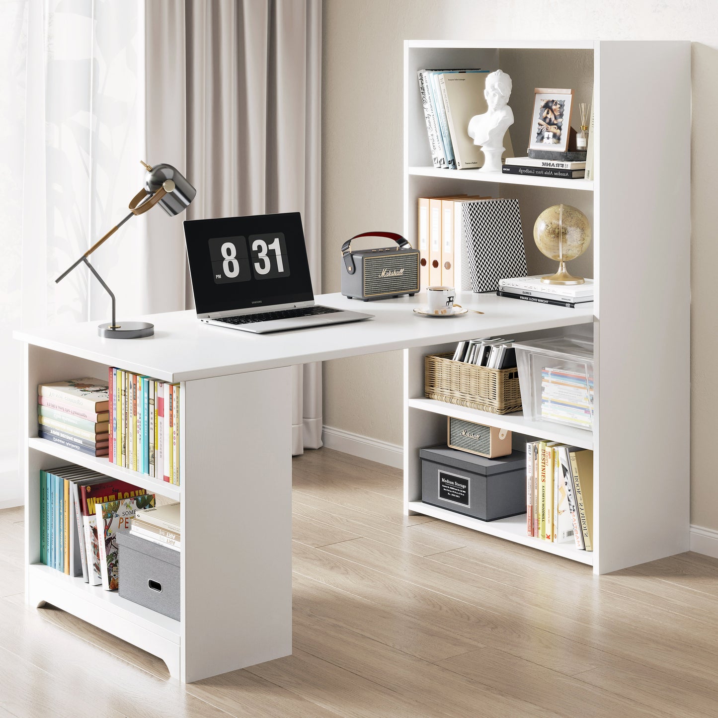 Varossa's Organizer Combination Workstation Computer Desk with 6 Storage Shelves (White)
