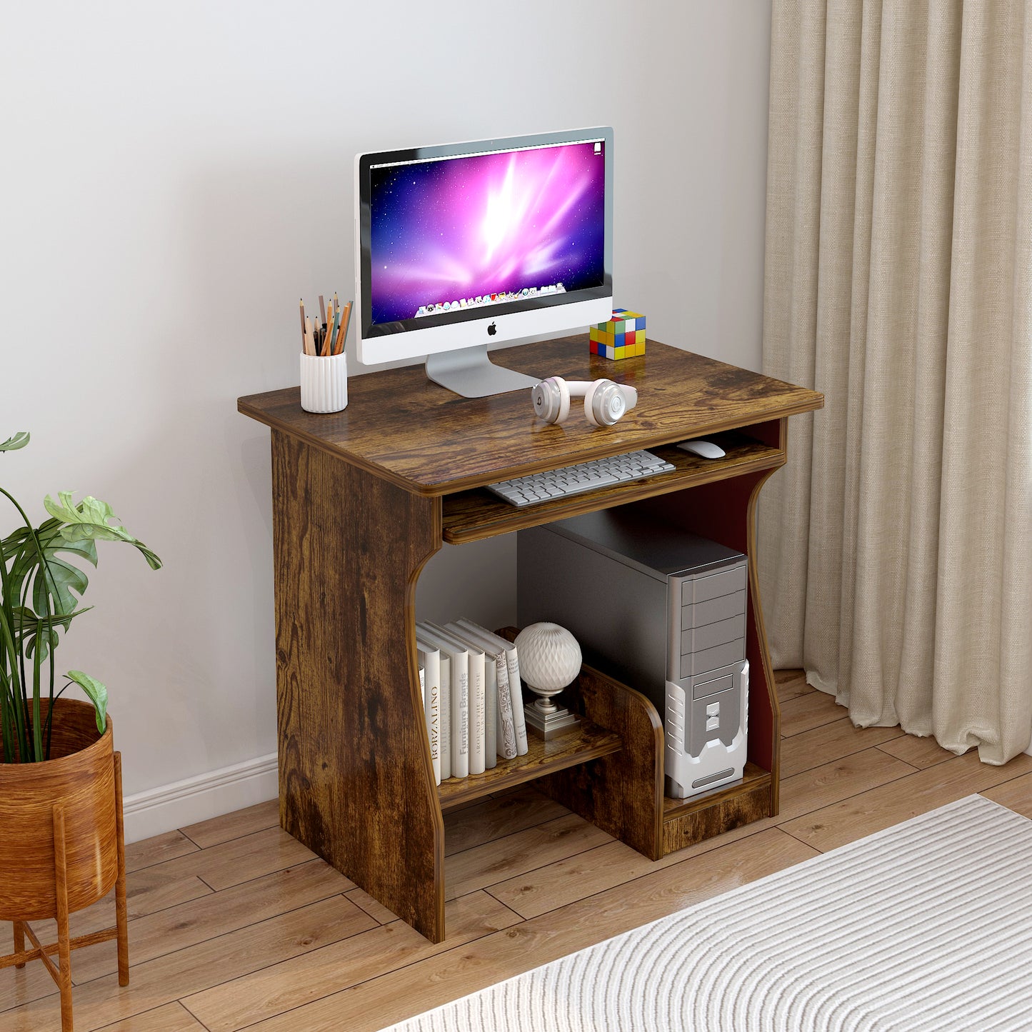 Essential Computer Desk with Shelves (Rustic Wood)