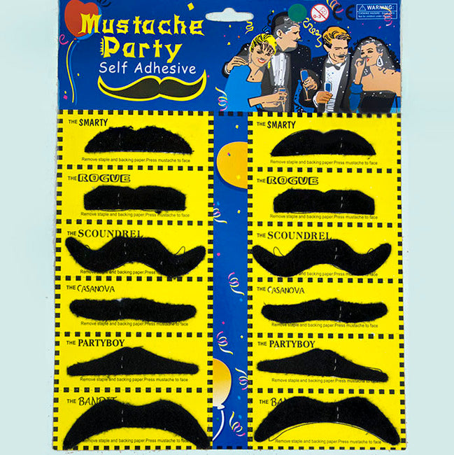 12 Pack Realistic Fake Moustache Set for Costumes, Parties & Cosplay