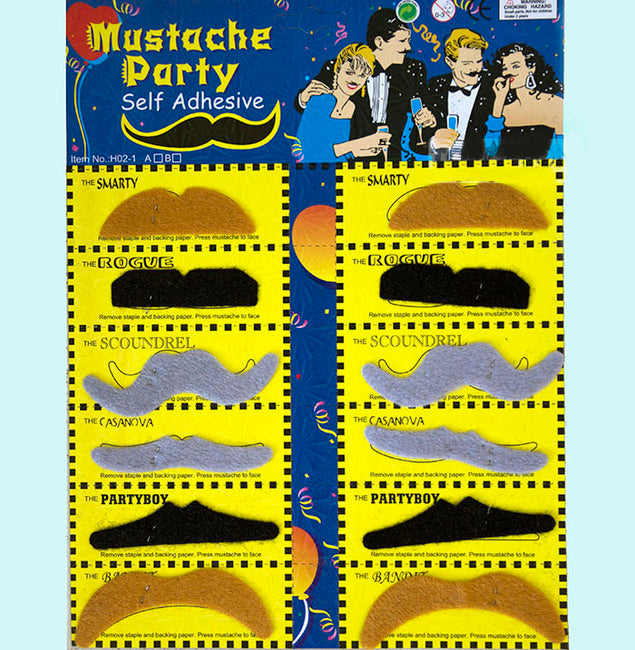 12 Pack Realistic Fake Moustache Set (Black, Ginger, Grey)
