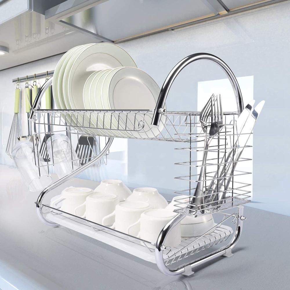 2-Tier Steel Dish Drying Rack Kitchen Organizer