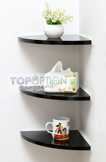 Solid Corner Wall Mount Shelf Dark Walnut