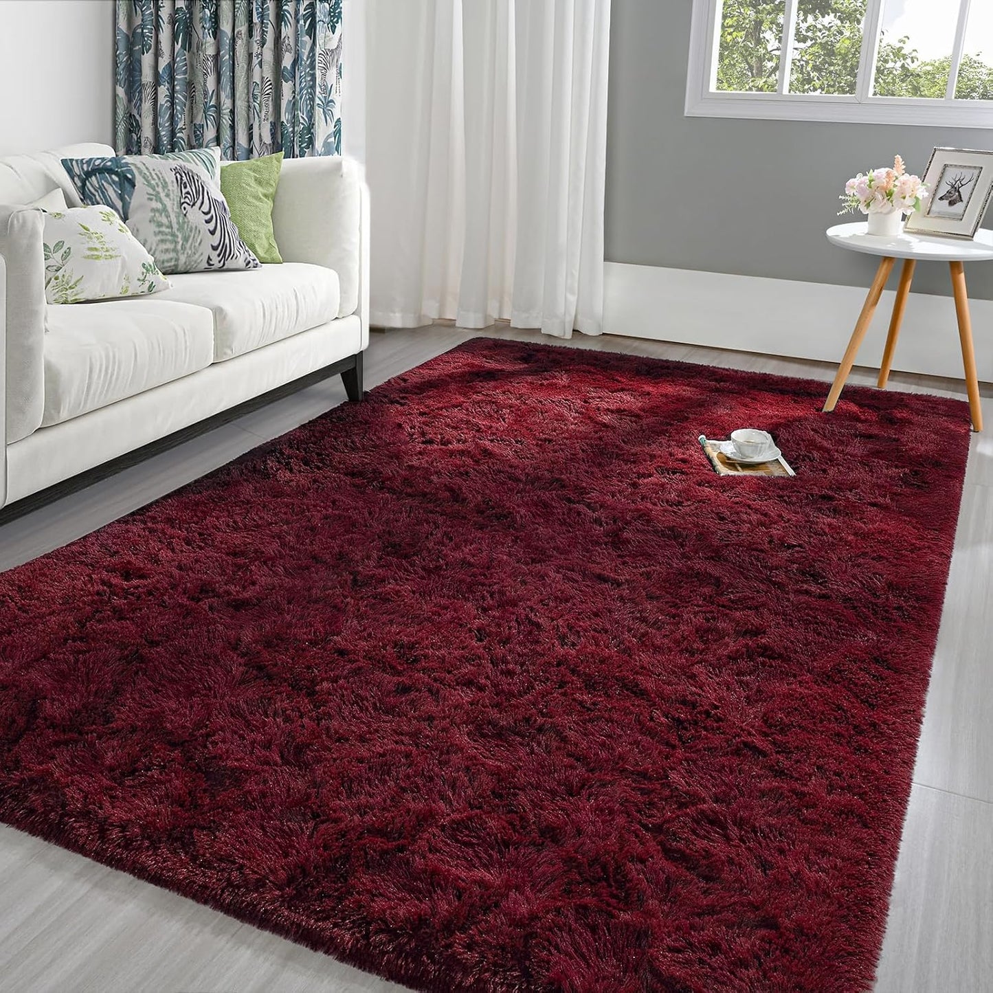 XL Extra Large Soft Shag Rug Carpet Mat (Wine, 300 x 200)