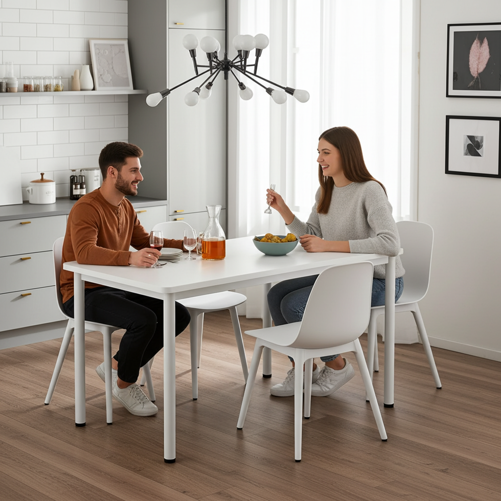 Heritage Industrial White Wood & Metal Dining Table 120cm