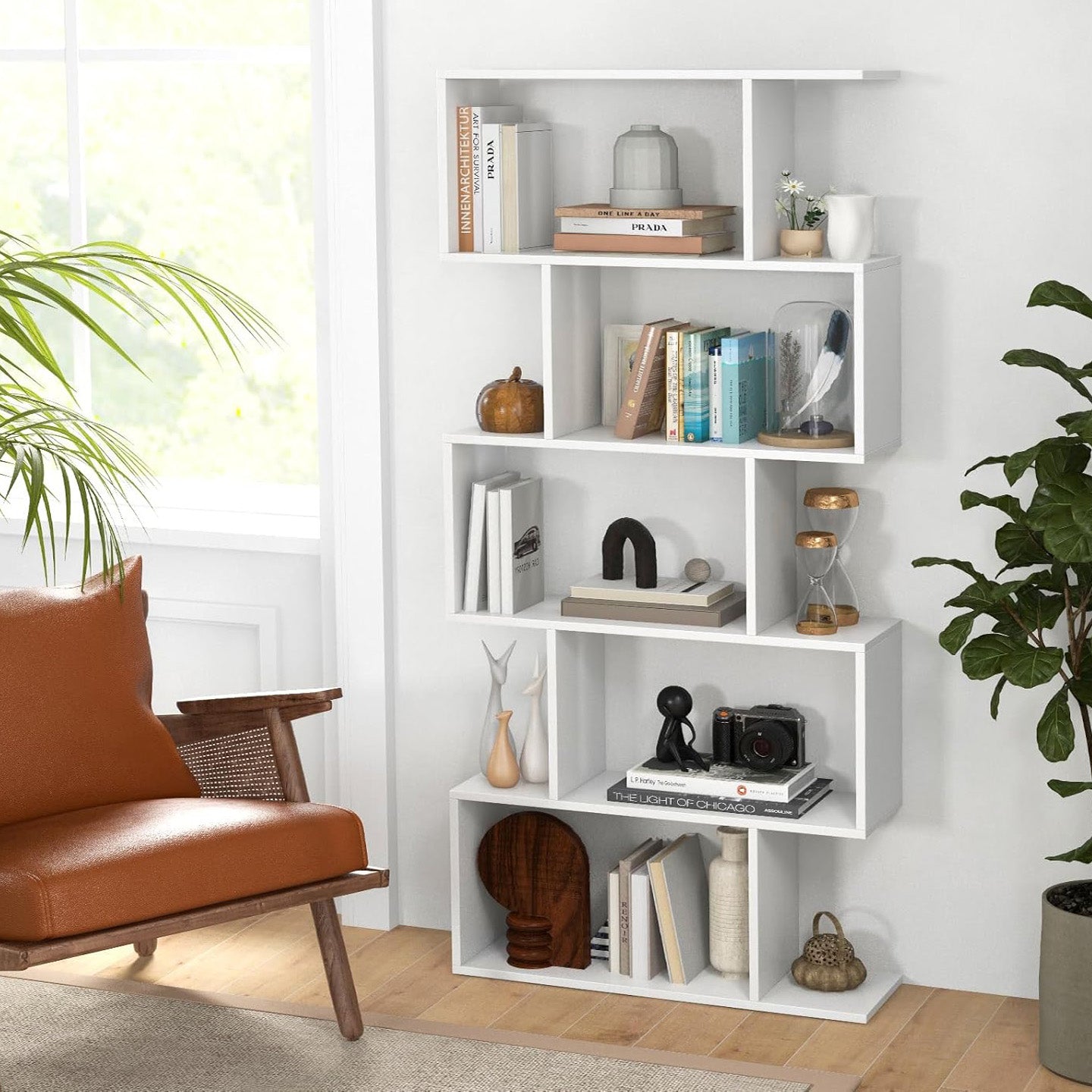 5 Tier Lumina Modern Display Bookshelf Storage Bookcase Shelves (White)
