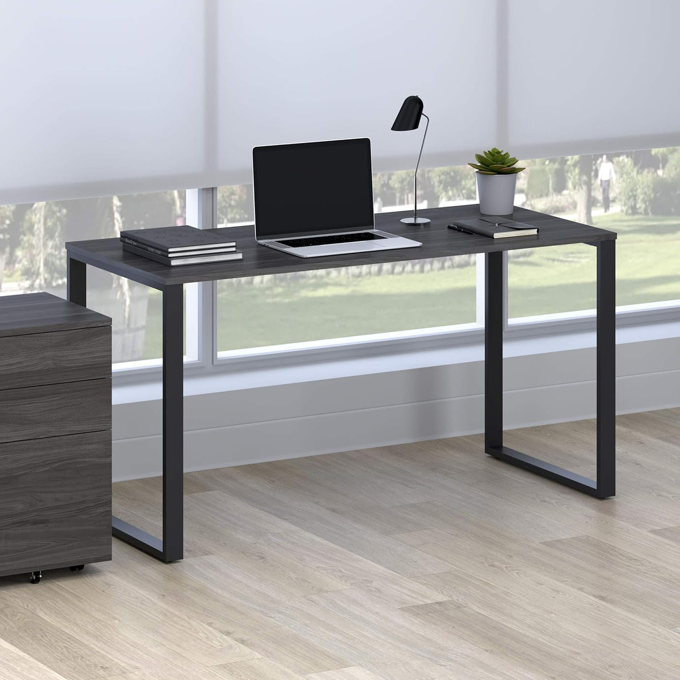 Profile Console Table Wood & Metal Narrow Desk (Driftwood Grey)