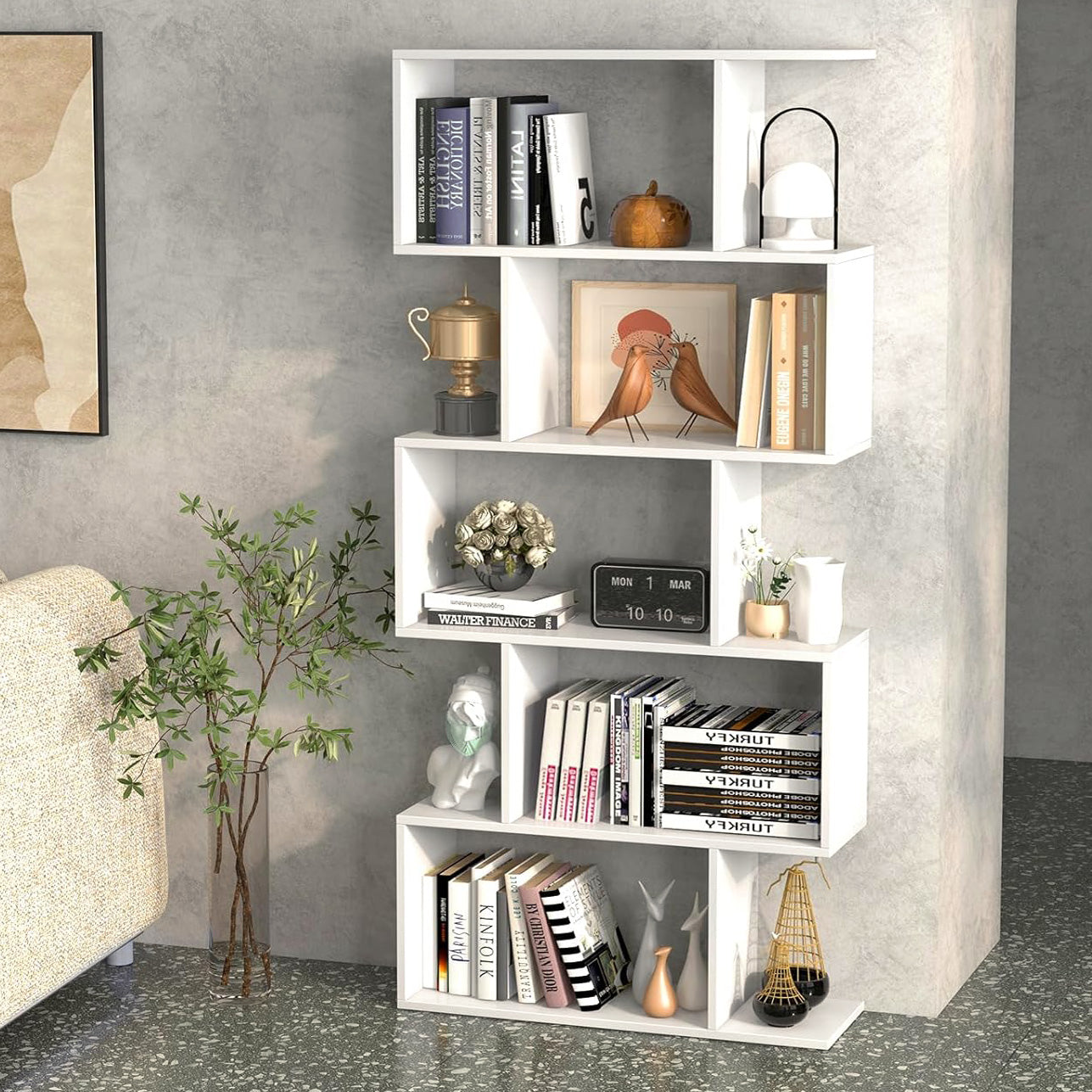 5 Tier Lumina Modern Display Bookshelf Storage Bookcase Shelves (White)