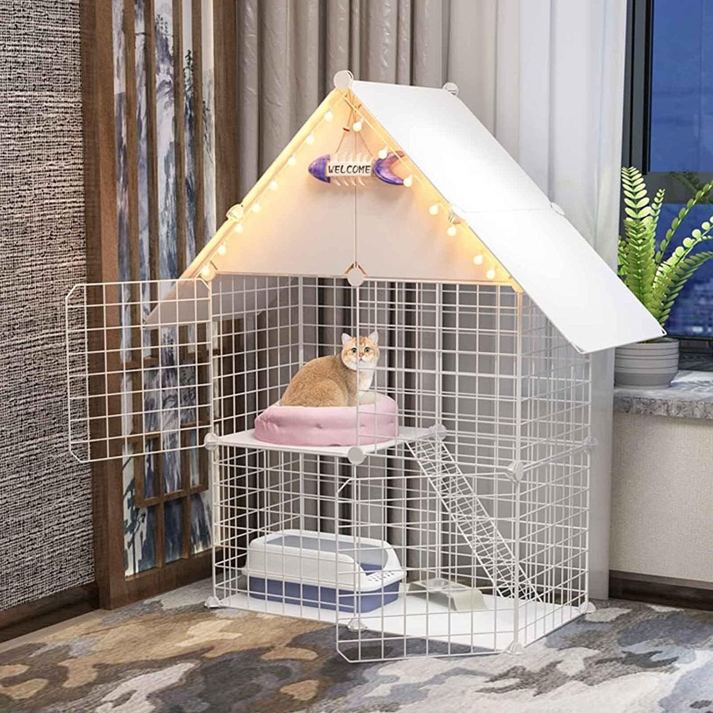 Pet Home Cat Cage Detachable Metal Wire Kennel Playpen Crate House