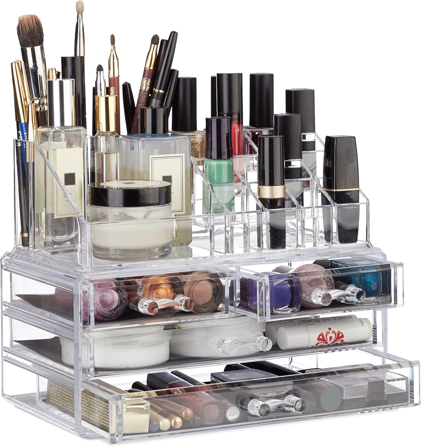 Crystal Clear Acrylic Cosmetic Makeup Display Organizer Jewellery Box 4 Drawer Storage