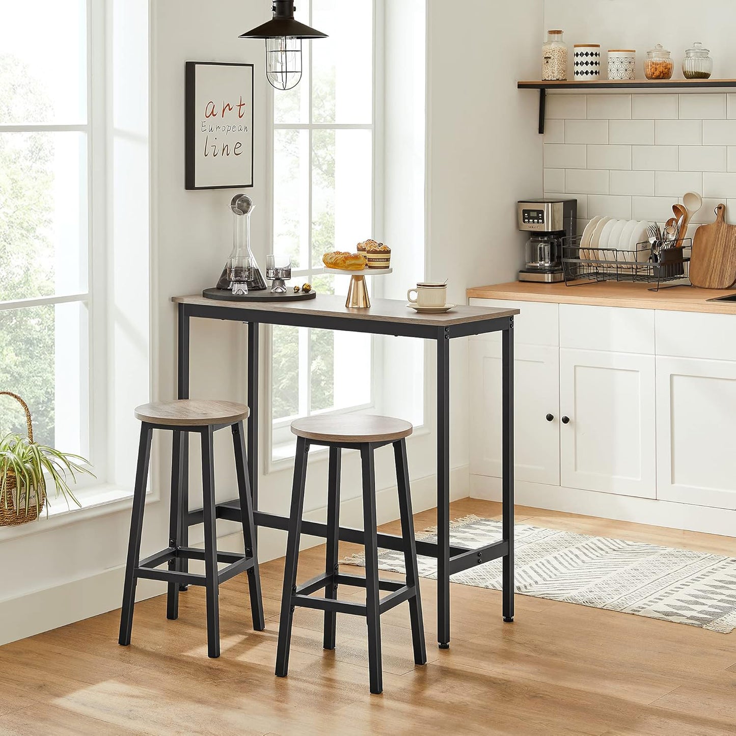 2 x Modern Industrial Bar Stool Wood & Metal Kitchen Counter Seating (Rustic Oak)