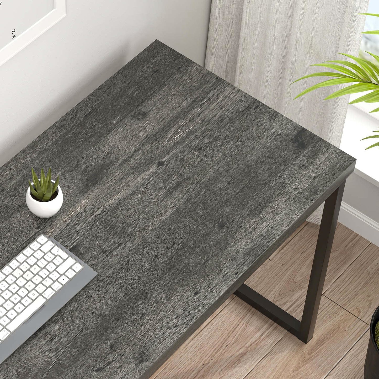 Profile Console Table Wood & Metal Narrow Desk (Driftwood Grey)