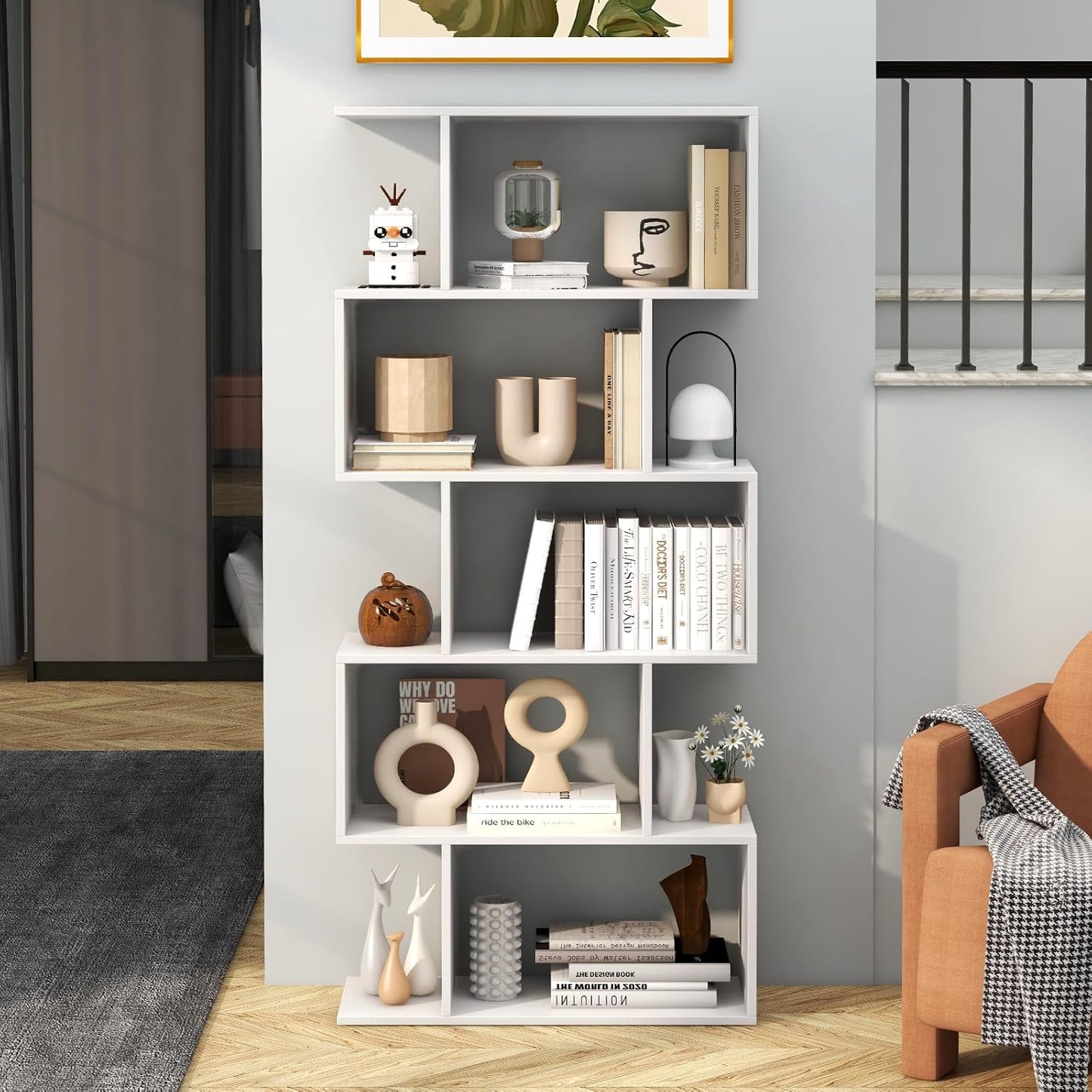 5 Tier Lumina Modern Display Bookshelf Storage Bookcase Shelves (White)